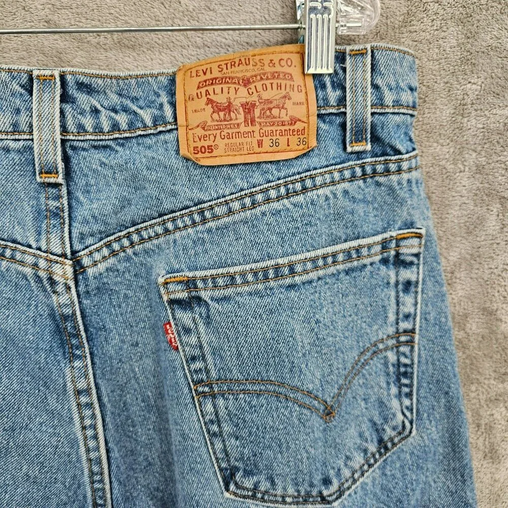 Levis Mens 505 Jeans 36x36 (36x29.5) Regular Fit Straight Leg VTG 90s USA Made